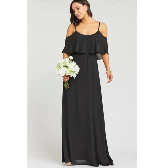 Show Me Your Mumu Caitlin Ruffle Maxi Dress in Black Chiffon Size: XXS NWT - Picture 1 of 8